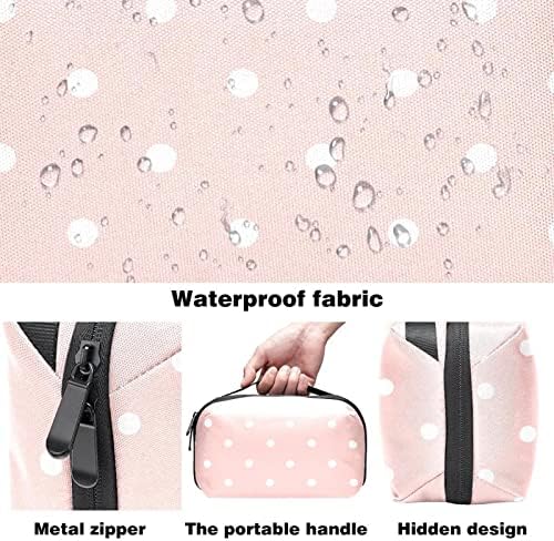 Bolsa de higiene pessoal para mulheres de bolinhas brancas rosa pastel para mulheres, organizador de higiene pessoal