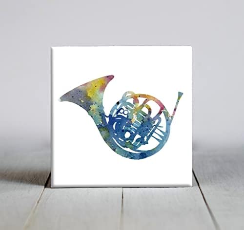 Horn azul francês abstrato aquarela de arte decorativa