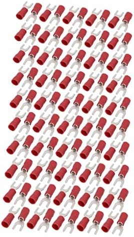 X-Dree 100pcs Sv5.5-5 Terminais de crimpagem pré-isolados do tipo U AWG12-10 Conector de fio vermelho (100 unids