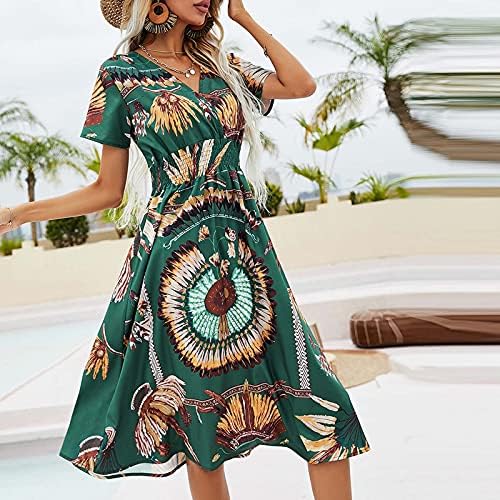 Vestido longo casual de 2023 Spring Spring Bohemian Floral V pescoço de manga curta Maxi Hawaii Beach Dress