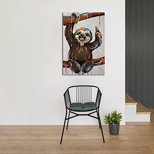 Yeilnm Sleth Canvas Arte da parede Art Funny Animal Picture Prind para crianças Decoração de quarto Cute Cute On Tree Branch Pintura