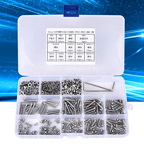 662pcs M3 Pan Hex Hex Socket para parafusos da junta de mola Kit de variedade de variedade de variedade de espaçadores