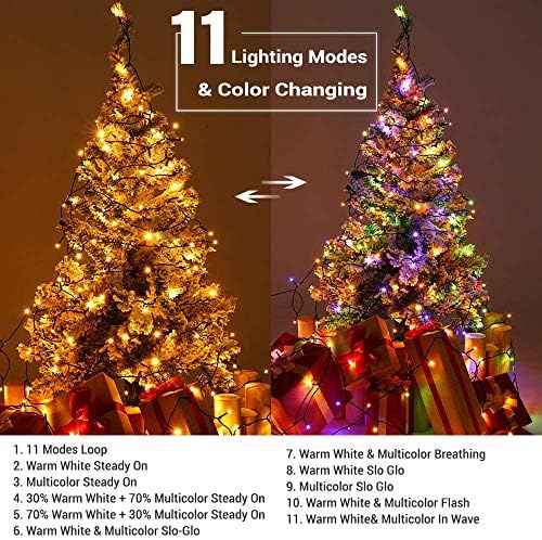 Brizlabs Alteração de cor luzes de natal, 115 pés 300 LED LUZES DE FORTA DE NATAL + LUZES DE ÁRVORE DE NATAL, 98