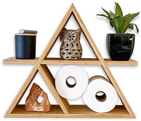 NU Spin Triangle Flutuante Prateleira Para Cristais - Uma Prateleira de Bambu artesanal - piso ecológico, mesa ou prateleira de