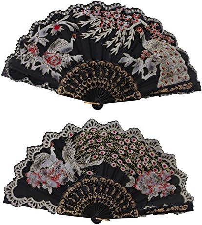 Fan dobrável de seda crua dobrável BLK22-PEACOCK-RANDOM MISTABLED-2PC