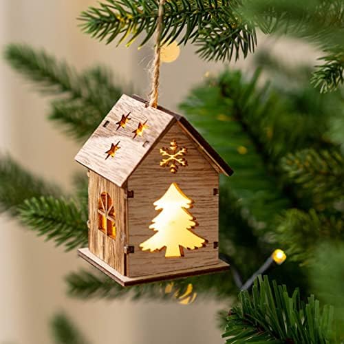 Cristais para lustres com ganchos de Natal Luminous Wooden House Ornamentos de Natal Decoração LED LED LEZ