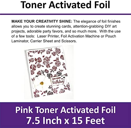Vinil facilidade de toner rosa rolo de papel alumínio, 7,75 polegadas x 15 pés, use com impressora a laser, laminador. Rolagem de folha de transferência de calor para cartolina de artesanato, artesanato de bricolage. VTF0101