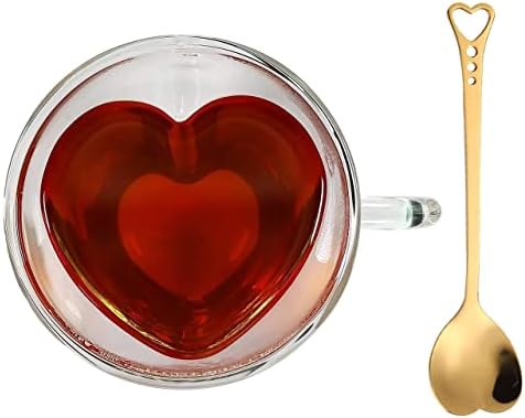 Copo em forma de coração de Lucy Sui - caneca de café com vidro isolado de paredes duplas ou xícara de chá - vidro de parede dupla