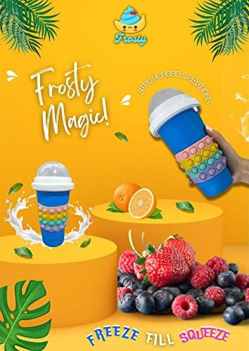 Frosty - Magic Sushy Maker Squeeze Cup - Tiktok Smoothie- Drink Frozen - Soda Slushie - Sorvete - Bônus Colher de palha, limpador de pincel, Pop It Squeeze Sleeve & Recipe