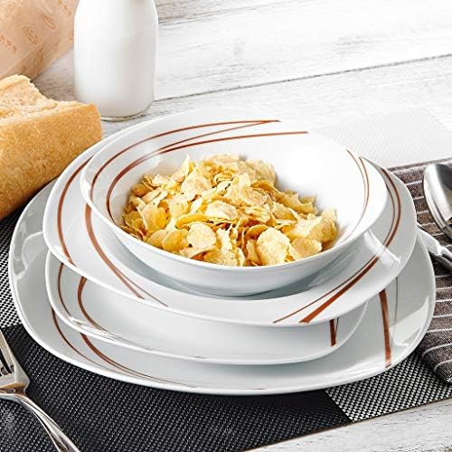 Sxnbh 24 peças Cerâmica Placa de jantar Conjunto de porcelana Conjunto de utensílios de mesa de sobremesa de sobremesa Sopa Sopa Dinâmio