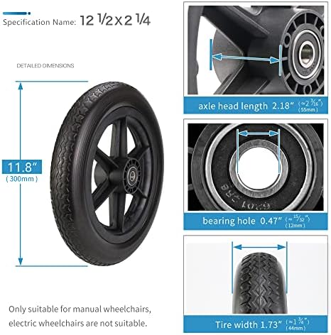 Rodas de cadeira de rodas montagem de 12 polegadas Roda traseira 12 1/2 x 2 1/4 Construção de pneus sólidos pretos, substituição da