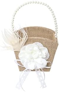 Cesto rústico de meninas de flores, cesta de estopa com alça de pérola para menina de flores, cesta de meninas de flores para decoração de festa de casamento