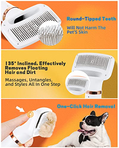 Secador de cabelo de cachorro atualizado com escova de lampejo, 2 em 1 pincel de cachorro profissional para limpeza, remoção de cabelo