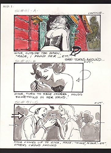 Big Top Pee-Wee 1988 Storyboard original Carl Aldana Gina encontra Midge SC41A-C