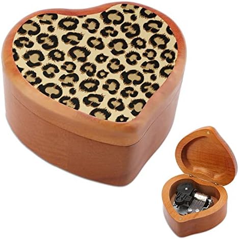 Leopard Cheetah Skin Wooden Music Box Windup Heart Heart Impred Musical Boxes Caso para aniversário de aniversário de