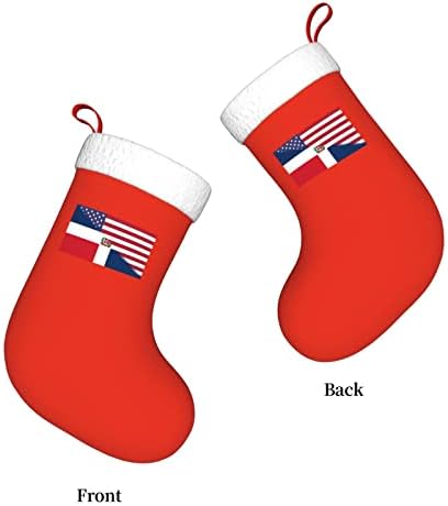 TZT American Flag and Flag of the Dominican Republic Christmas meias, presentes de festa de férias de Natal para decorações de férias em família de 18 polegadas