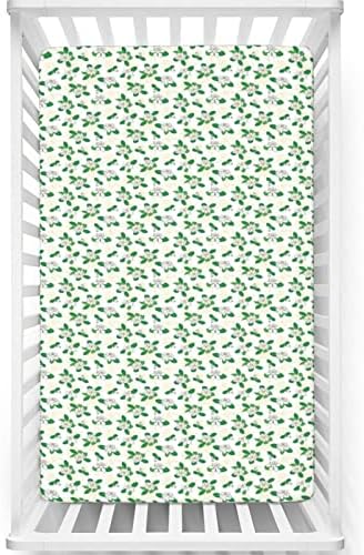 Folha de berço com tema de jasmim, colchão de berço padrão folha de lençóis macios e respiráveis ​​lençóis para meninos para meninos, 28 “x52”, samambaia