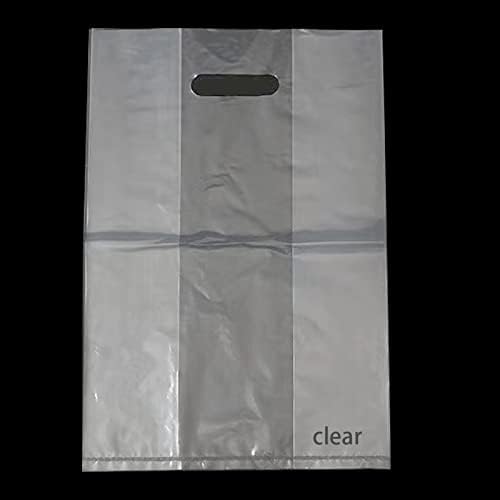 100 PCs 8x12 polegadas sacolas de compras com reforço, sacos plásticos de mercadorias transparentes com lacunas de corte