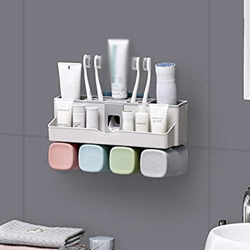 NA SHYPJ Toothbrush Toothbast Bread Solder com 4 xícaras, rack de banheiro de plástico montado na parede, porta-escova de dentes