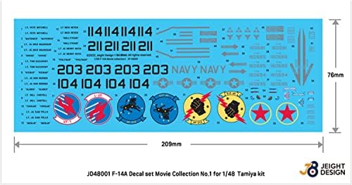 Def Modelo JD48001 1/48 Aeronaves de caça da Marinha dos EUA atuais Coleção de filmes de decalque F-14A No. 1 Top Gun 1986 Decalques de modelo plástico