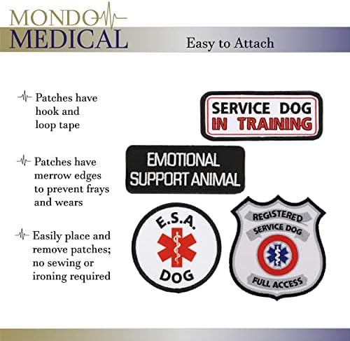 MONDO Medical Service Dog Patch Sorteamento, 4pk - remendos de cães de trabalho, etiquetas da ESA bordadas para arreios de cães,