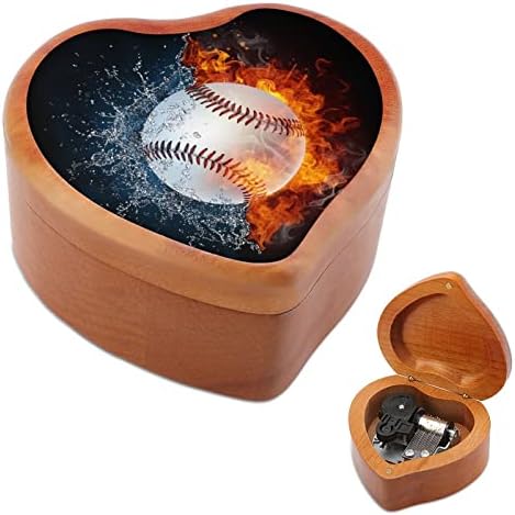 Bola de beisebol no fogo e água caixa de madeira caixa de coragem do coração