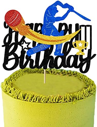 Bolo de críquete Topper Cricket Cake Toppers Decorações para meninos Men Glitter Cricket Decorações de feliz aniversário Sports