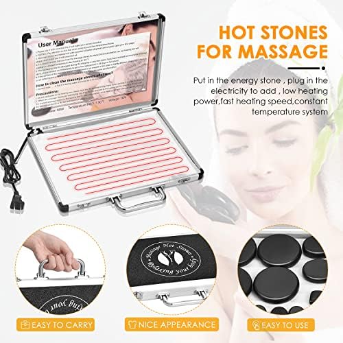 Conjunto de massagem com pedras quentes e magras, 18 PCS Basalt Hot Stones com kit de aquecedor, pedras de massagem para spa