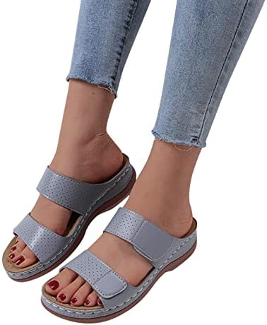 Sandálias planas leves casuais femininas, almofada macia aberta sapatos sem nas costas do verão respirável sandálias planas