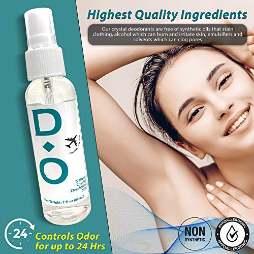 D -O Natural, névoa de desodorante cristalina - Mini Travel Tamanho, 2 Floz, sem cloroidrato de alumínio, parabenos, propilos ou outros produtos químicos