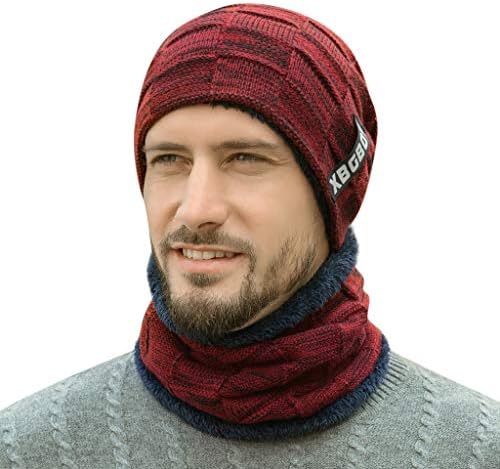 Hat de gorro de inverno de inverno Conjunto de lenço de malha quente Capinho de caveira Capinho mais quente com lã grossa forrada
