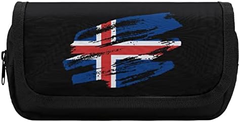 Vintage Icelander Flag Lápis Caixa Double Zip Pen Bag de grande capacidade Saco de papelaria de caneta para o escritório