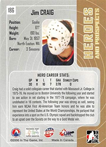 2005-06 No jogo Heroes and Prospects Hockey Card #186 Jim Craig Oficialmente licenciado cartão de negociação
