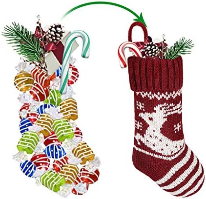 Mini meias de Natal de Limbridge, 6 pacote de 6 polegadas de malha tricotada rena de floco de neve decorações rústicas de férias, sacolas de brindes para amigos da família, creme Borgonha