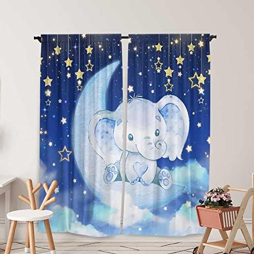 Yilinata Watercolor Elephant Window Window Cortans para crianças meninas meninas azul gabinete estrela de bebê quarto quarto