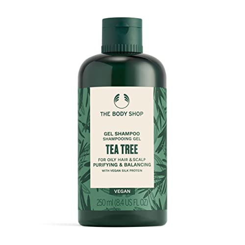 O Body Shop Tea Tree Purification & Balancing Shampoo para cabelos oleosos e couro cabeludo, vegan, 8,4 fl oz