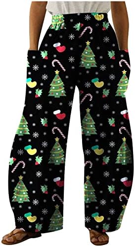 Calça de pijama de Natal para mulheres flocos de neve de zmas de pijamas de pijamas com bolso casual de fundo confortável