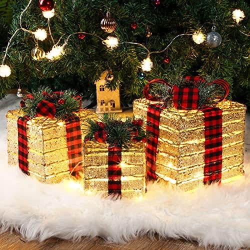 Caixas de presente iluminadas Decoração de Natal, conjunto de 3 caixas de iluminação Ornamento Prelit LED Christmas Decoration