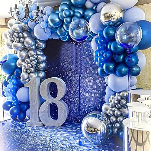 Kit de arco de balão azul metálico 100 pacote 100 pacote 18/12/10/5 polegadas Balões de festa de látex diferentes tamanhos diferentes balões de confetes cromado balão para noivado de noivado