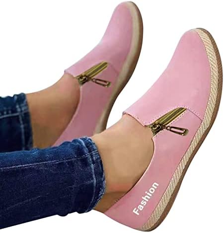 Balé Flato para mulheres deslizam sapatos para mulheres mulheres moda a cor sólida de cor redonda de dedão rasa zíper lateral sapatos casuais planos