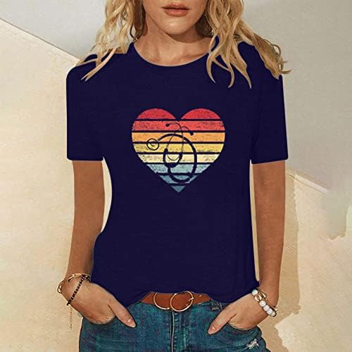 Camisas gráficas do coração feminino Tops de pescoço camisas de manga curta Camisas de outono de verão engraçado