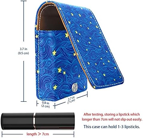 Estrelas Blue Starry Sky Lipstick Case para viajar para fora, mini bolsa cosmética de couro macio com espelho, saco de organizador de maquiagem portátil