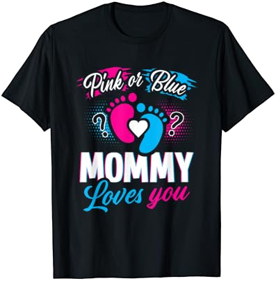 Mamãe rosa ou azul ama você, bebê, revelação de camiseta de chuveiro de festa