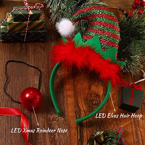 Dresbe liderou a bandana de Natal configurada iluminação elfos arco de cabelo natal nariz de elfo bandana para mulheres e meninas