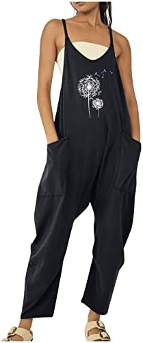 Lcepcy feminino com estampa casual sem mangas de macacões Vachetti Spaghetti Strap macacão de calças longas elásticas com dois bolsos