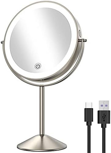 Espelho de maquiagem iluminado de 8 polegadas Gospiro de 8 polegadas 1x/10x Espelho de maquiagem LED 3 modos de iluminação