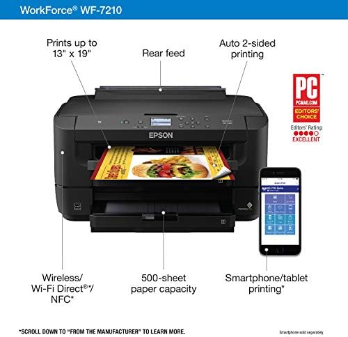 Força de trabalho WF-7210 Impressora de jato de tinta de formato largo sem fio com Wi-Fi Direct e Ethernet, Reabastecimento Dash