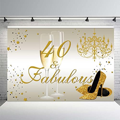 Mehofond 60th Birthday Party Beddrop for Women Gold Birthday Party Decorações de saltos altos e champanhe fabuloso 60º aniversário