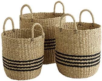 Idéias de design cestas de scarborough, conjunto aninhado de 3 caixas de armazenamento de ervas marinhas e folhas de palmeira