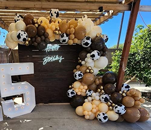 Vaca Garland Arch Kit-Diy 150pcs Balões de Padrão de Vaca de Cacau Brown Brown para a Fazenda Cow Party Decor Baby Cowboy